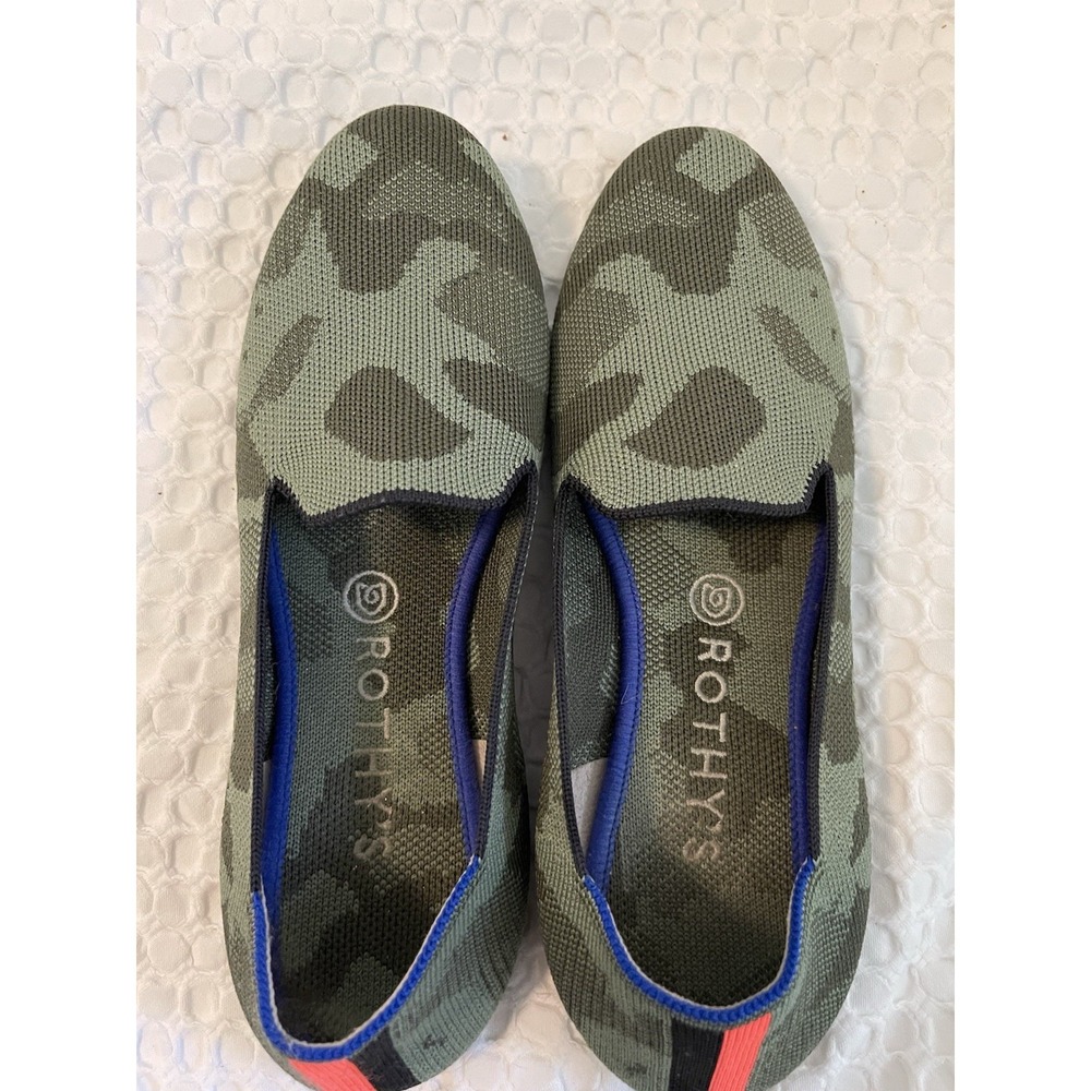 Rothy's The Loafer Camo Knit Flats Women's 9 Green Slip On Washable EUC